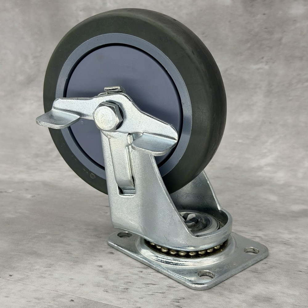 Everbilt 5in Gray Rubber Like TPR Steel Swivel Plate Caster With Brake 250 Lbs.